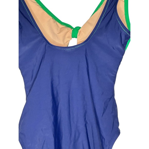 NWT J Crew Factory Womens One Piece Swimsuit XS Cutout Bow Lined Blue and Green - Picture 6 of 10
